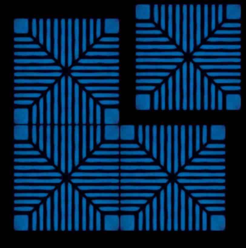 linear_pattern_blue_four_tile_glow_in_the_dark_hand_made_tile (in dark)